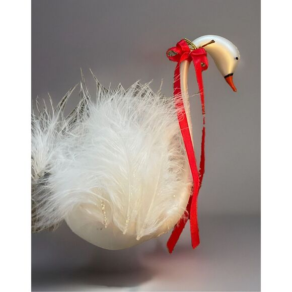 No Brand Other - European Style Blown Glass Feathered Swan Hanging Christmas Tree Ornament White